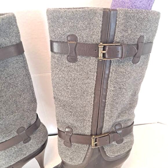 Cole Haan 4" Heel Statement Boot Size 7.5B Kennedy Wool Straps Buckles Boss Lady - Picture 6 of 13